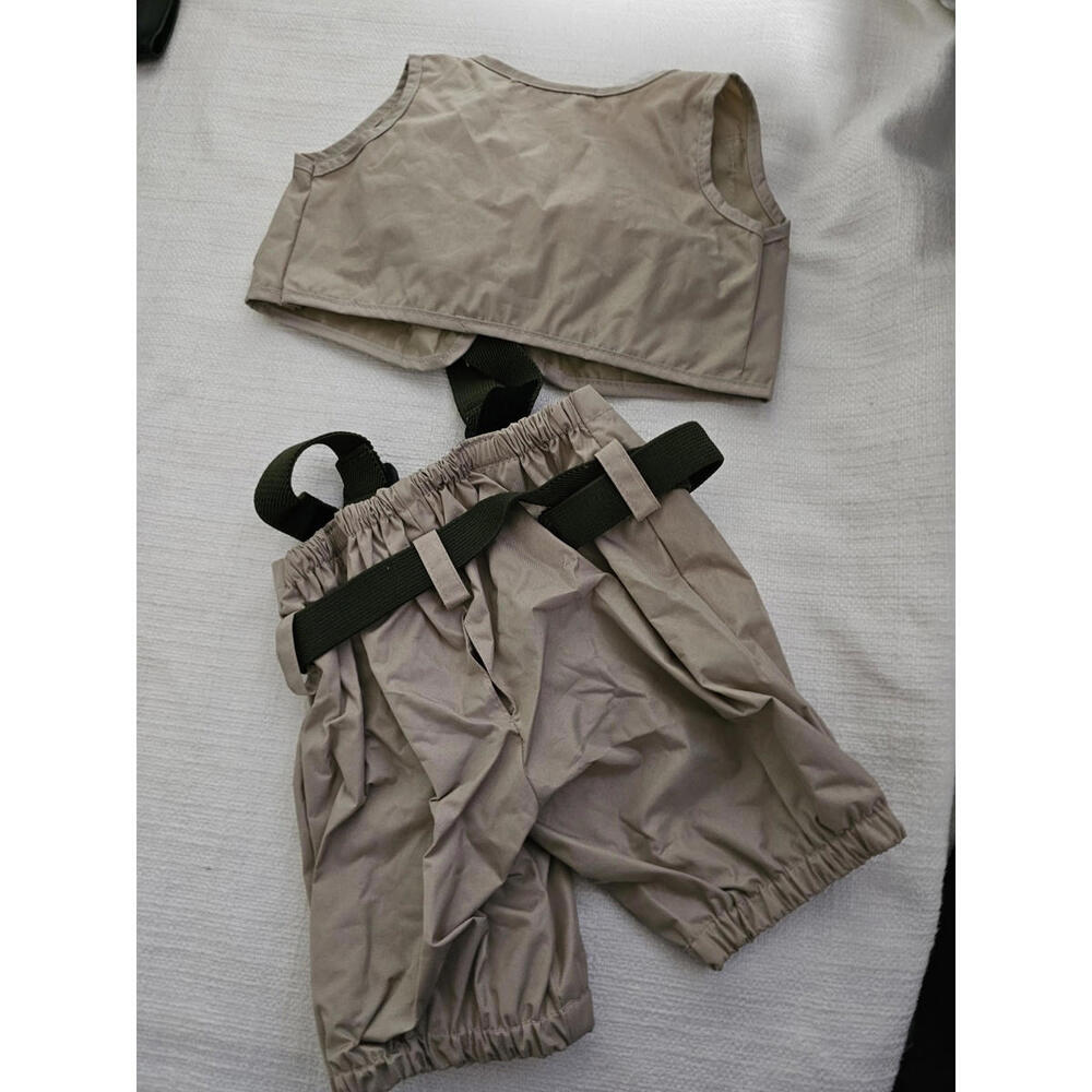 BABW Build A Bear Workshop Fisherman Vest Suspender Pants Tan Fishing Outfit Set
